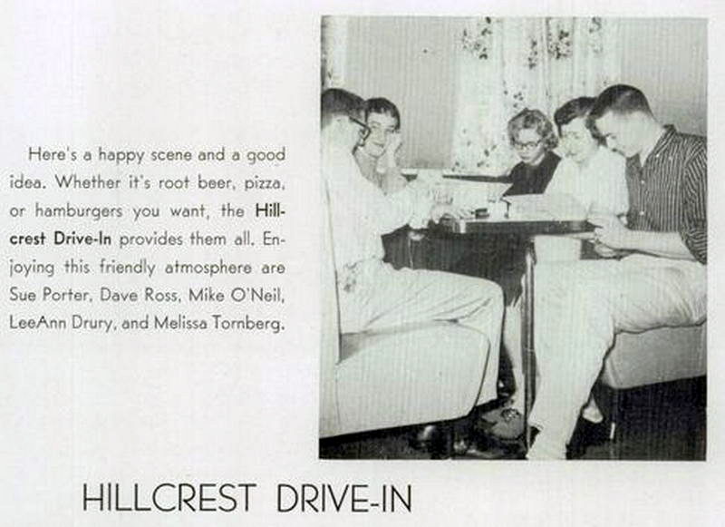 Hillcrest Drive-In (Hillcrest Family Restaurant) - 1959 Yearbook Ad (newer photo)